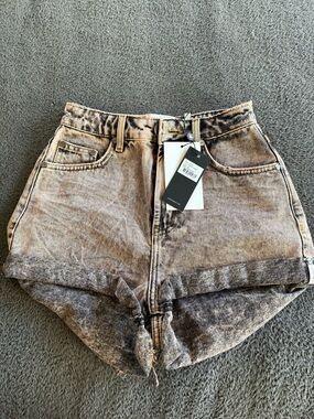 One Teaspoon Acid Wash Gray High-Rise Denim Shorts